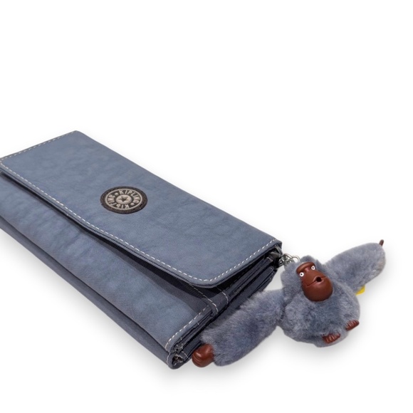 Kipling Blue Nylon Tri-Fold Wallet w/ Monkey Keychain - Picture 1 of 6